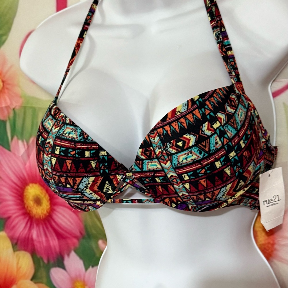 Apollo Swim Red and Green Bikini Halter Top - Picture 2 of 4